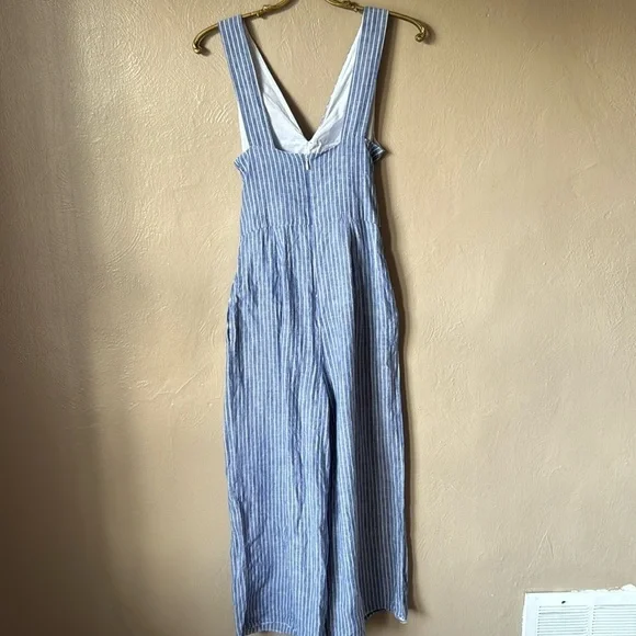 Saks Fifth Avenue Blue Striped Linen Jumpsuit Size Small - Picture 2 of 6